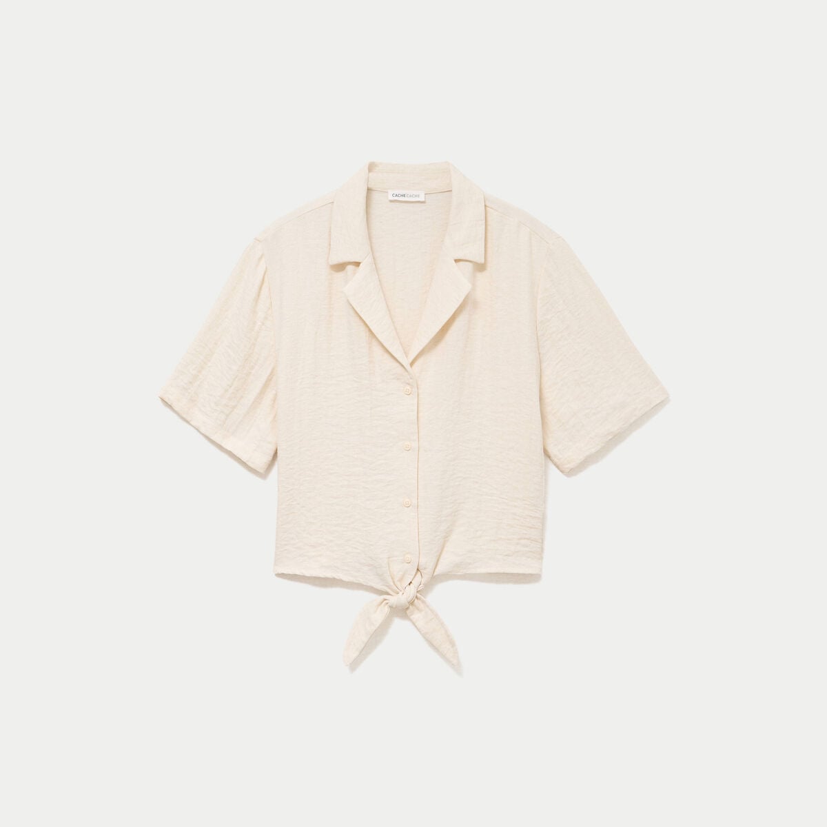 Chemise droite pliss&eacute;e manches courtes ecru femme
