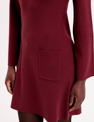 Robe manches longues col montant bordeaux femme