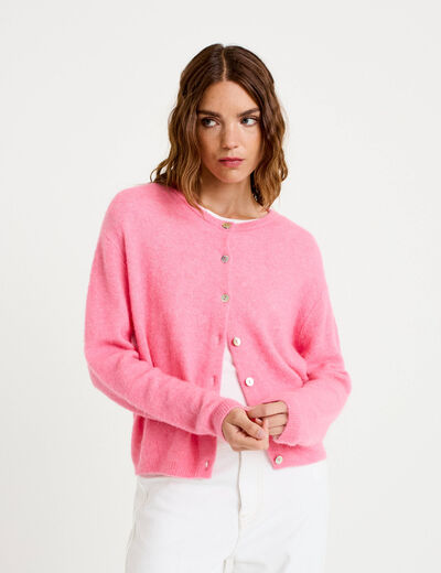 Gilet manches longues rose vif femme