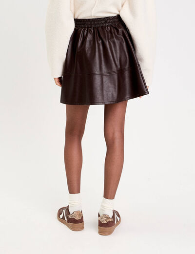 Jupe patineuse en similicuir marron fonc&eacute; femme