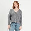 Gilet boutonn&eacute; avec col en V gris fonc&eacute; femme