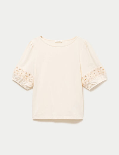 T-shirt col rond manches courtes ecru femme