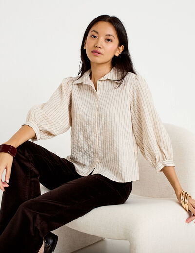 Chemise droite col classique manches 3/4 blanc femme