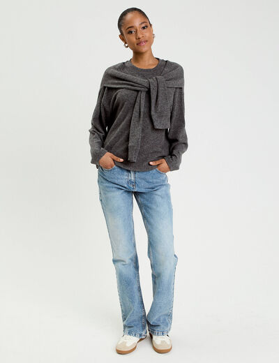 Pull effet 2-en-1 gris fonc&eacute; femme