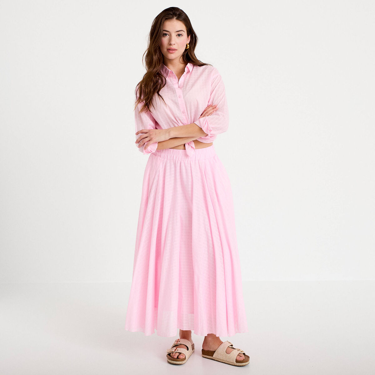 Jupe longue &eacute;vas&eacute;e rose clair femme