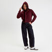 Pull &agrave; capuche manches longues violet fonc&eacute; femme