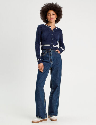 Gilet manches longues ajust&eacute; bleu marine femme