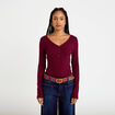 T-shirt c&ocirc;tel&eacute; ajust&eacute; manches longues bordeaux femme