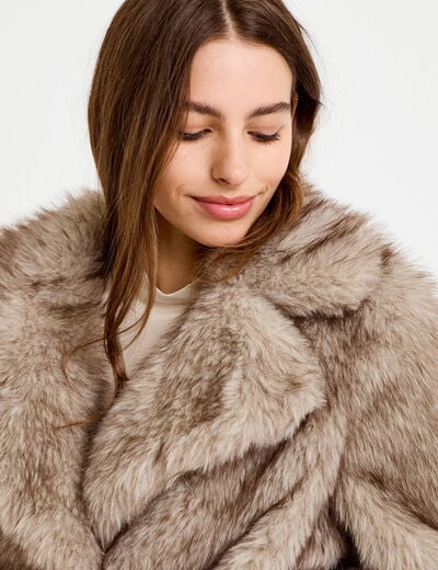 Manteau fausse fourrure taupe femme