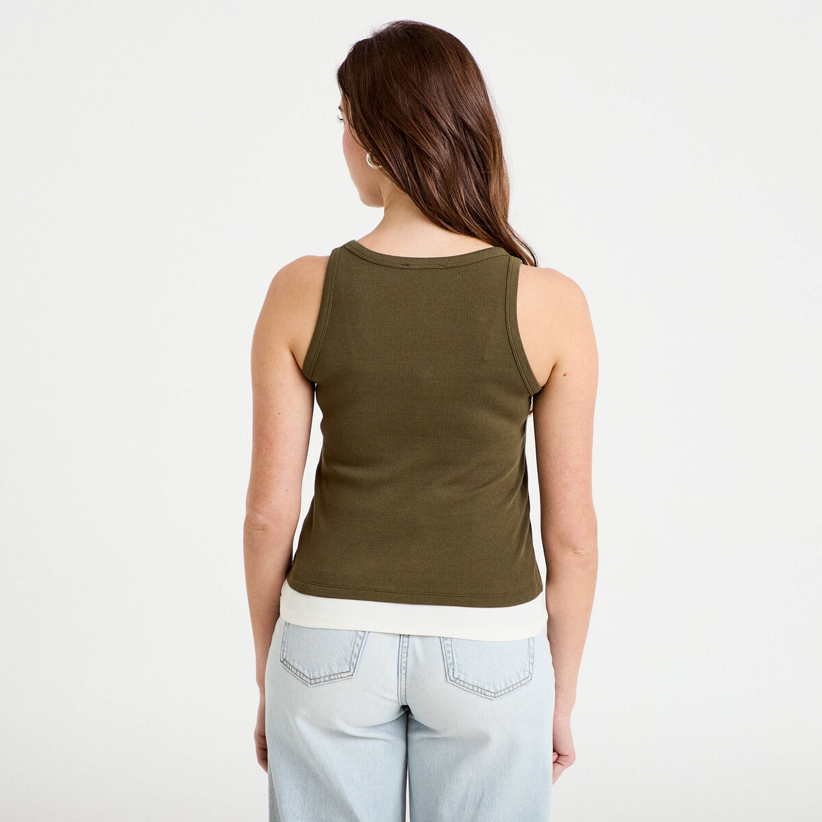 D&eacute;bardeur ajust&eacute; col rond vert kaki femme