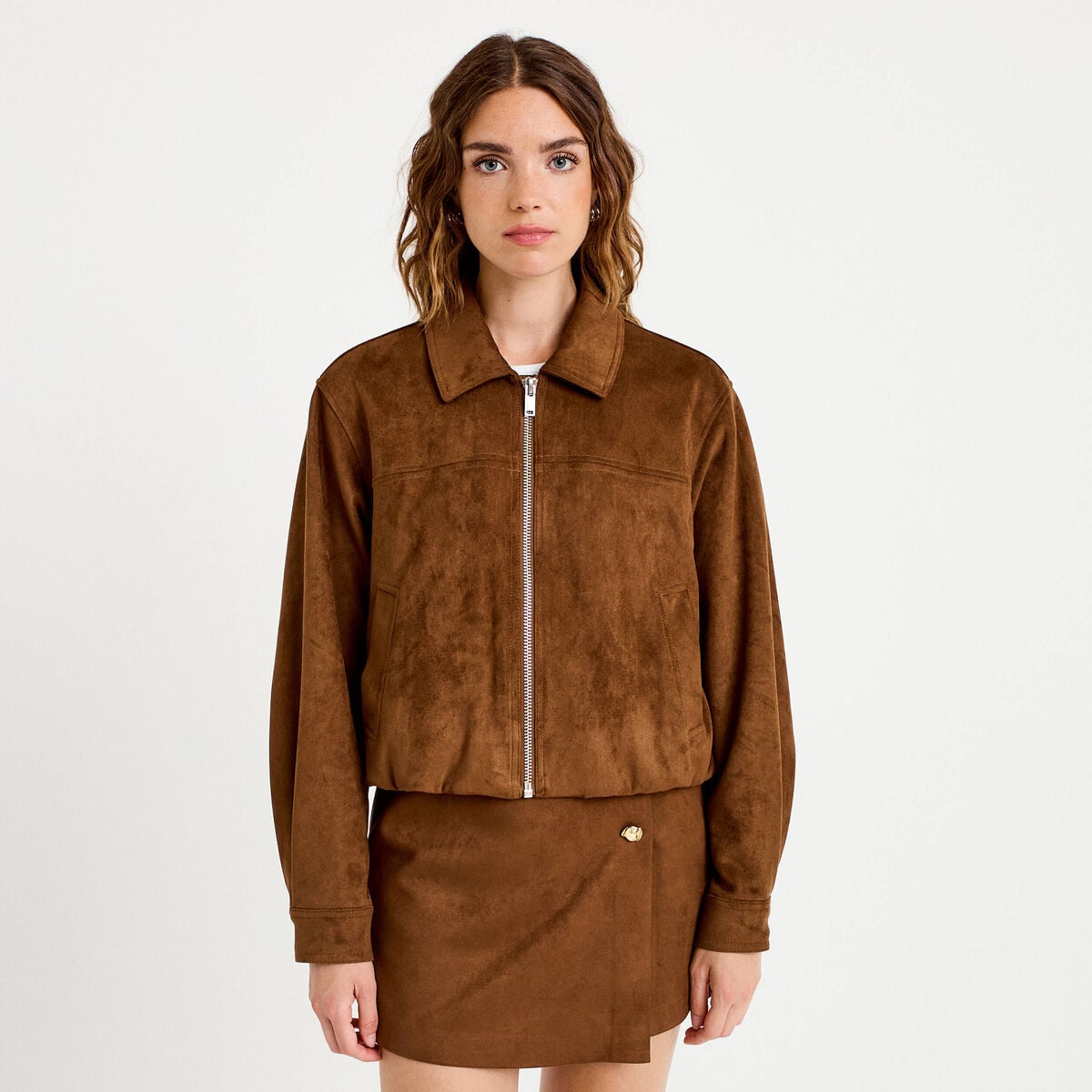 Jupe-short courte aspect daim marron femme