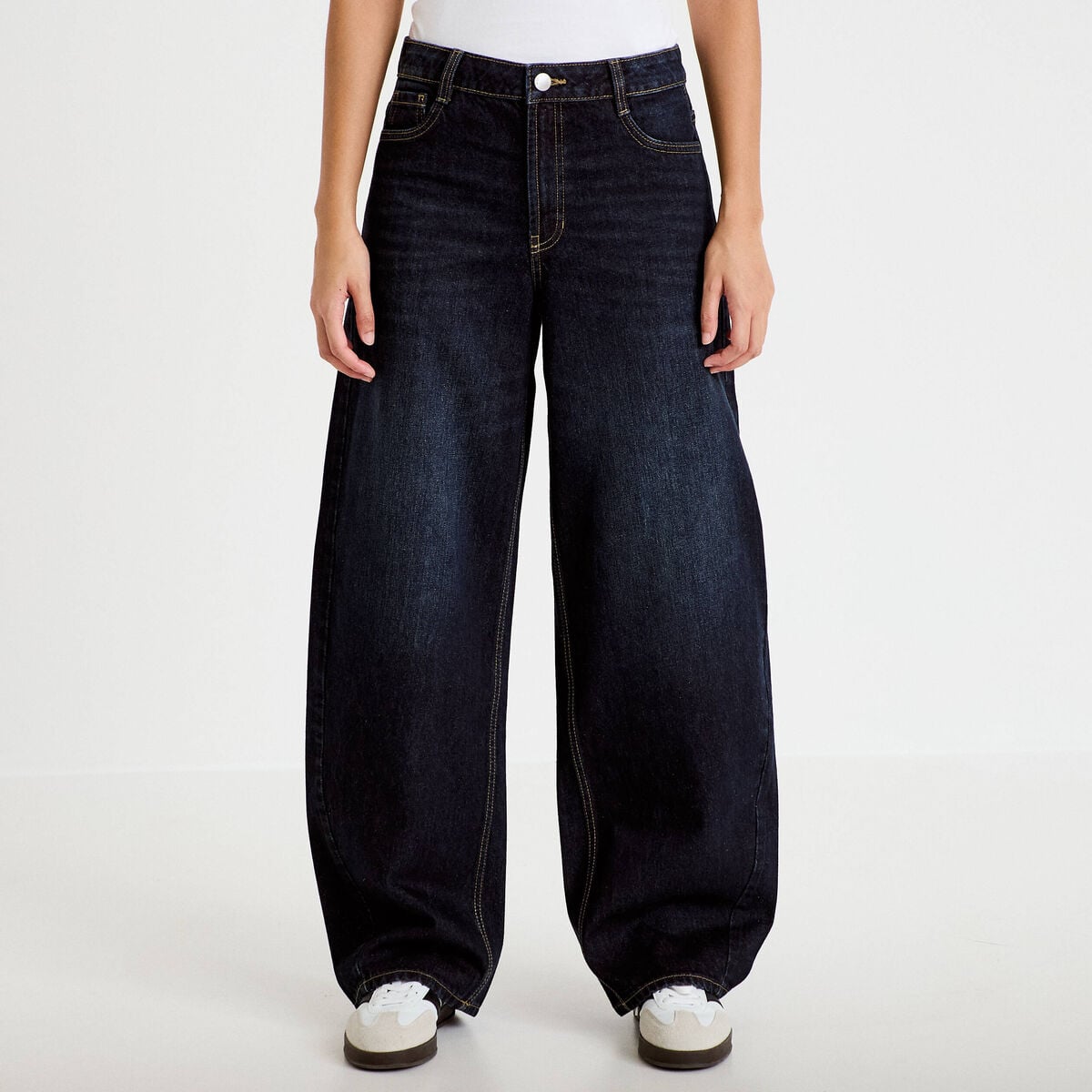 Jean barrel taille haute denim brut femme