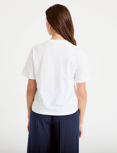 T-shirt col rond manches courtes blanc femme