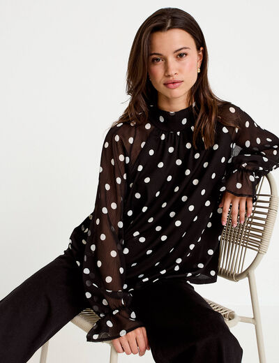 Blouse droite voile manches longues noir femme