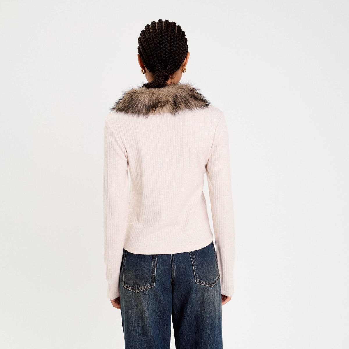 Gilet col fausse fourrure sable femme