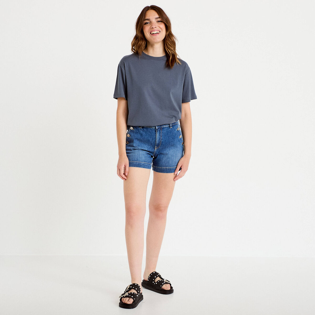 Short en jean denim double stone femme
