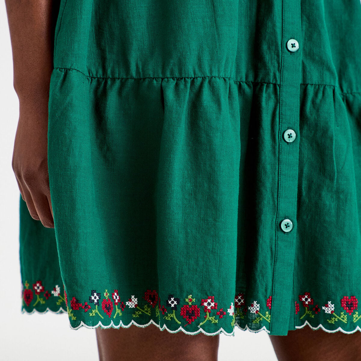 Robe courte &eacute;vas&eacute;e col am&eacute;ricain vert fonc&eacute; femme