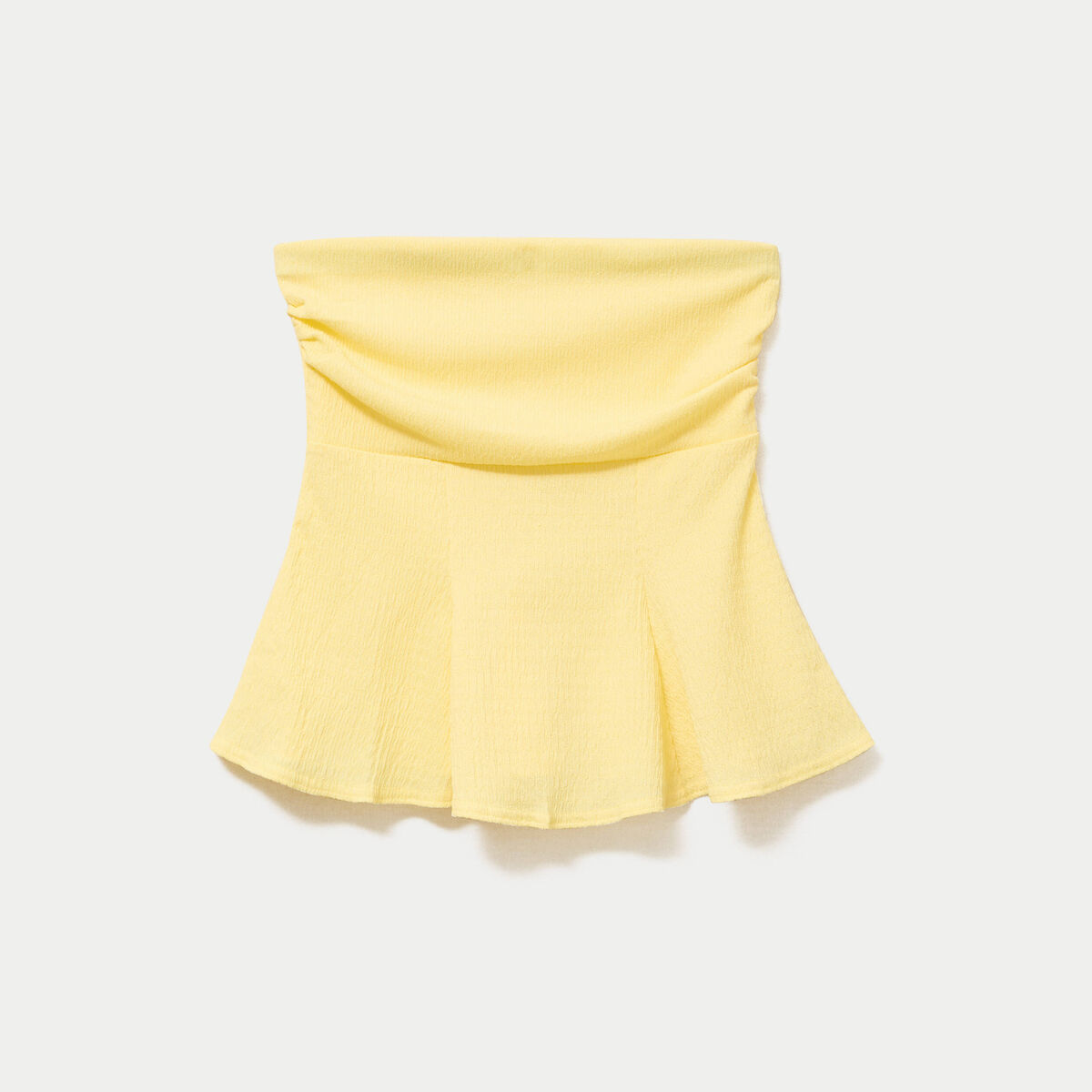 Bustier p&eacute;plum ajust&eacute; cropped pliss&eacute; jaune pastel femme