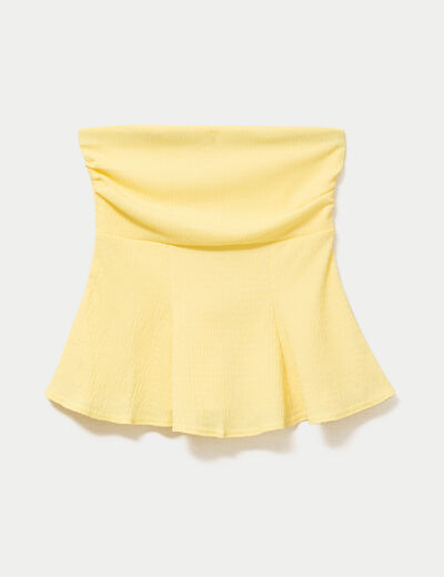 Bustier p&eacute;plum ajust&eacute; cropped pliss&eacute; jaune pastel femme