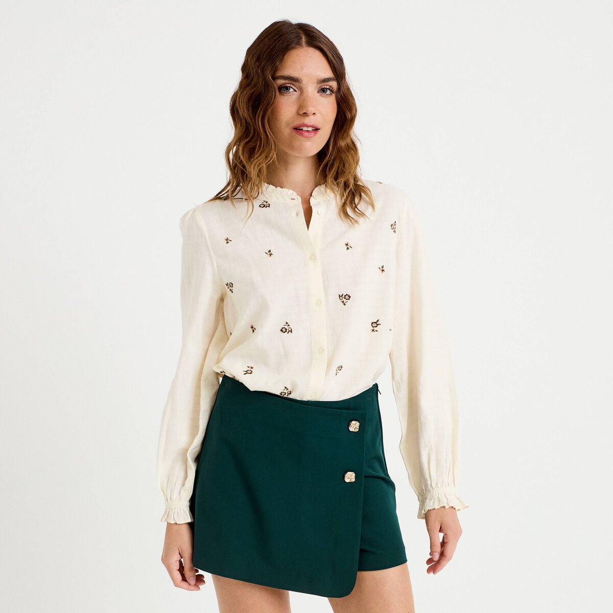 Jupe-short trap&egrave;ze courte vert fonc&eacute; femme