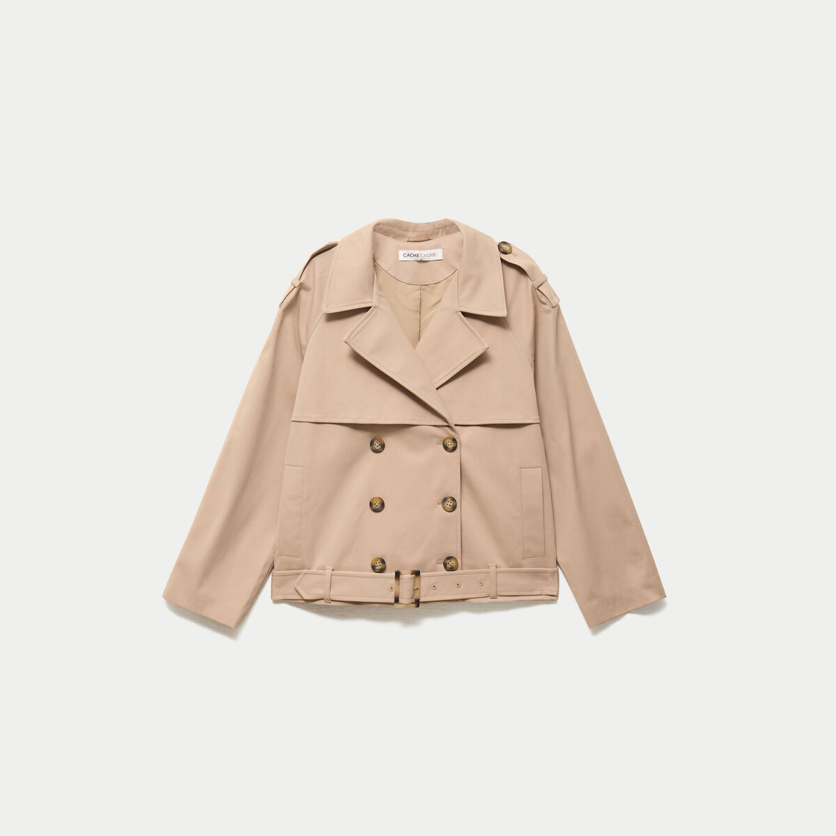 Trench droit manches longues beige femme