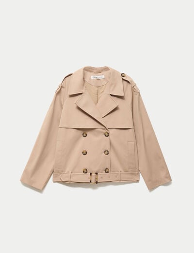 Trench droit manches longues beige femme