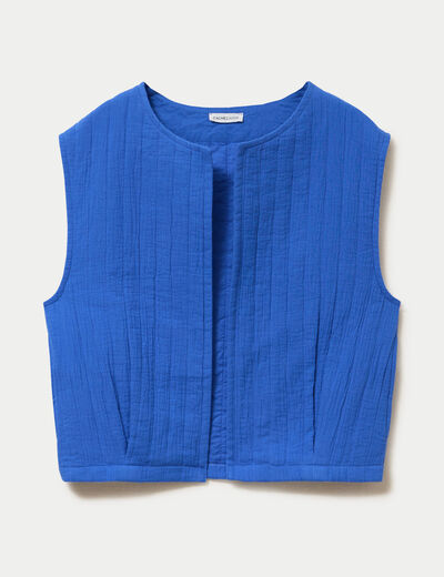 Gilet barman ample cropped pliss&eacute; bleu electrique femme