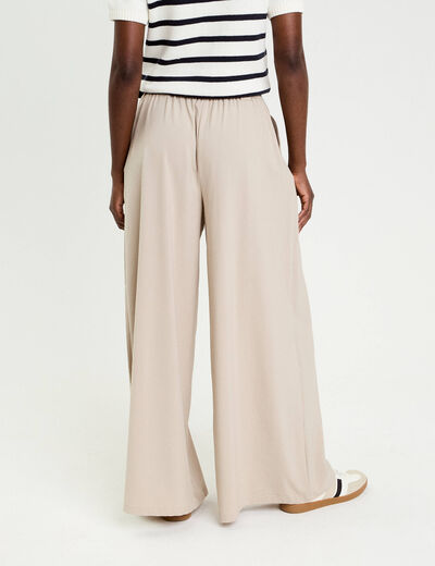 Pantalon large avec ceinture beige femme