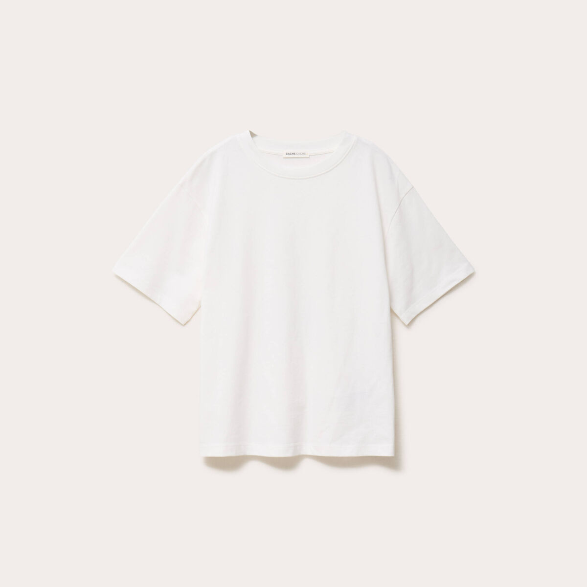 T-shirt col rond manches courtes ecru femme