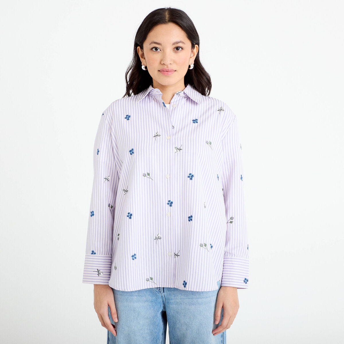 Chemise oversize brod&eacute;e Bridgerton violet clair femme