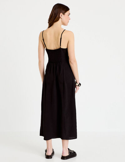 Robe longue droite col v bretelles fines noir femme