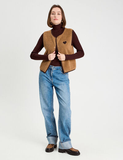 Pull c&ocirc;tel&eacute; col roul&eacute; marron fonc&eacute; femme