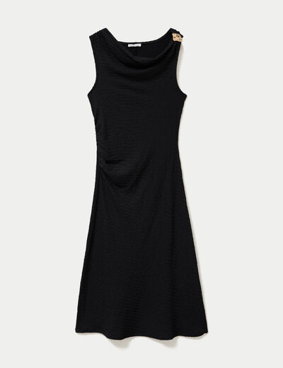 Robe midi droite sans manches en maille noir femme