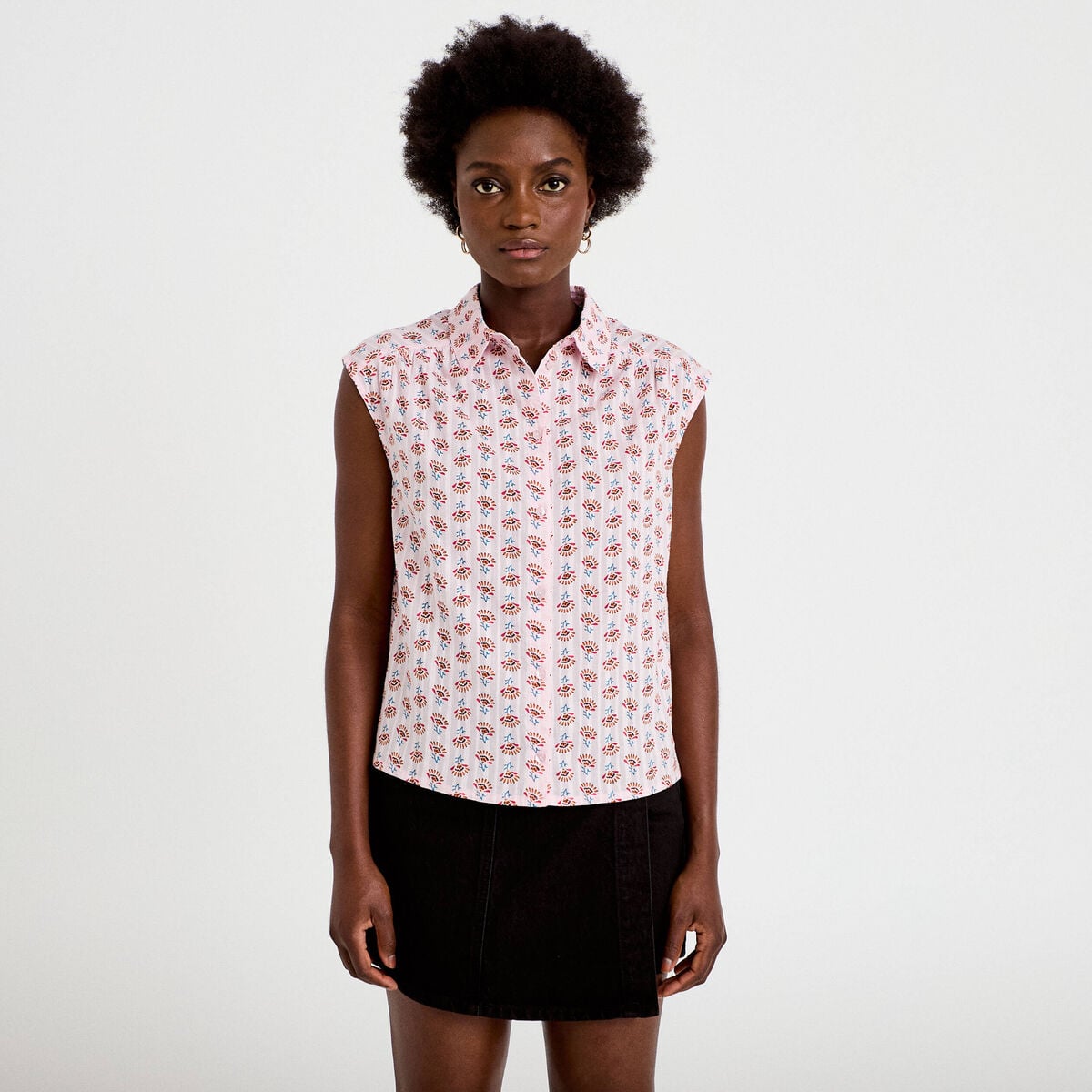 Chemise ample sans manches col classique rose femme