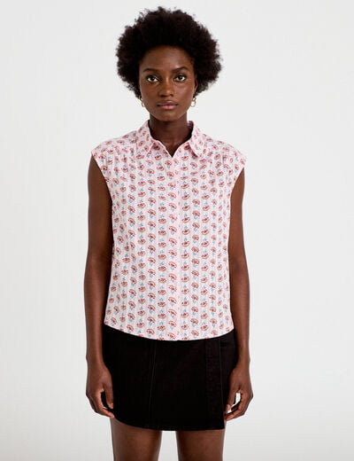 Chemise ample sans manches col classique rose femme