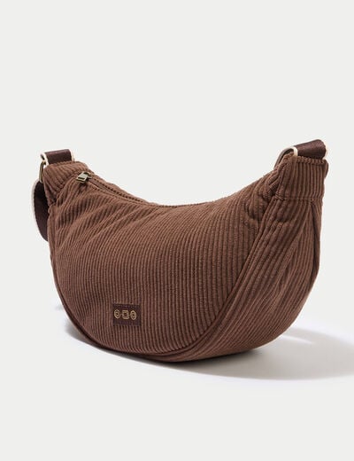 Sac banane velours c&ocirc;tel&eacute; marron femme