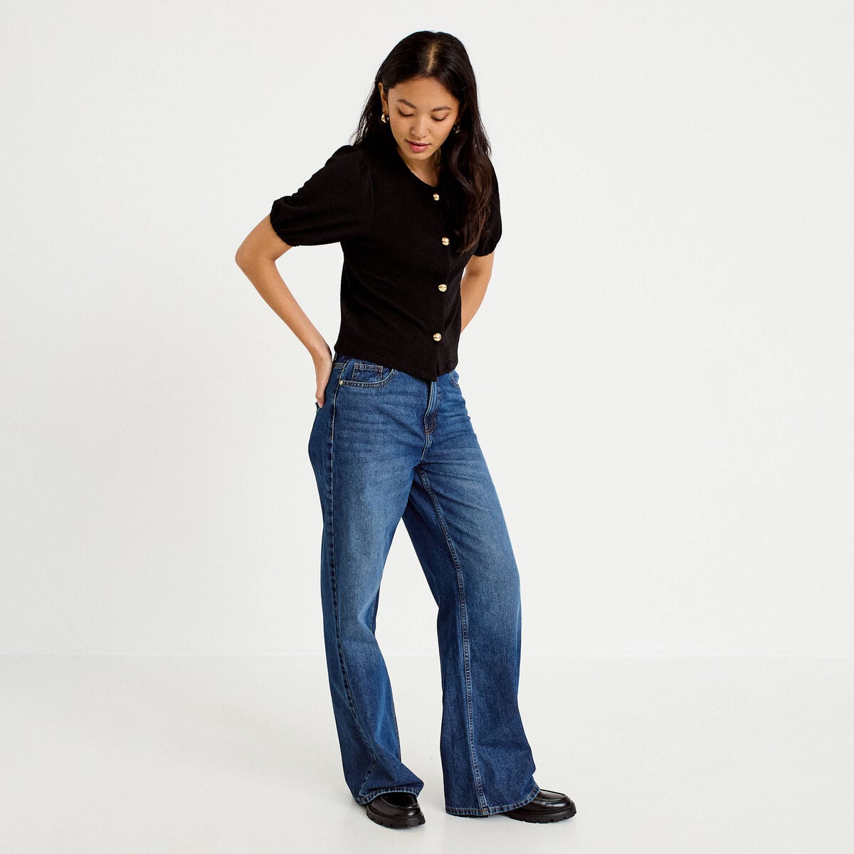 Blouse droite manches courtes noir femme