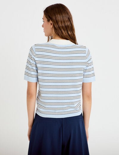 Polo manches courtes col chemise bleu femme
