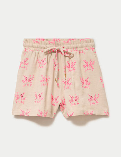 Short flare avec broderie rose femme