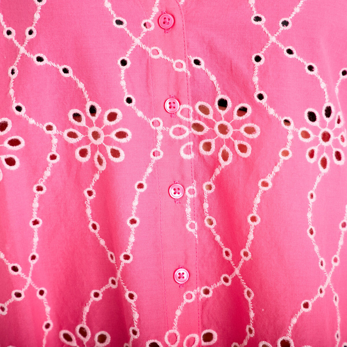 Blouse broderie anglaise rose fushia femme