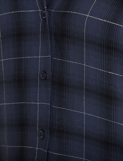 Chemise &agrave; carreaux fils m&eacute;tallis&eacute;s bleu fonc&eacute; femme