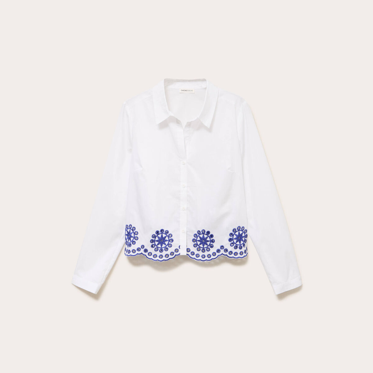 Chemise col classique avec broderie ecru femme