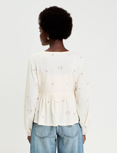 Blouse manches longues en cr&ecirc;pe blanc femme