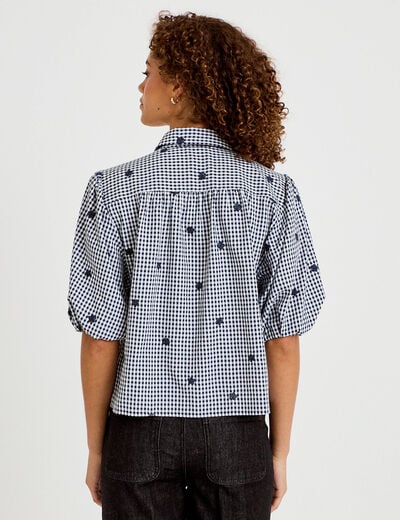 Chemise droite col classique manches 3/4 bleu marine femme
