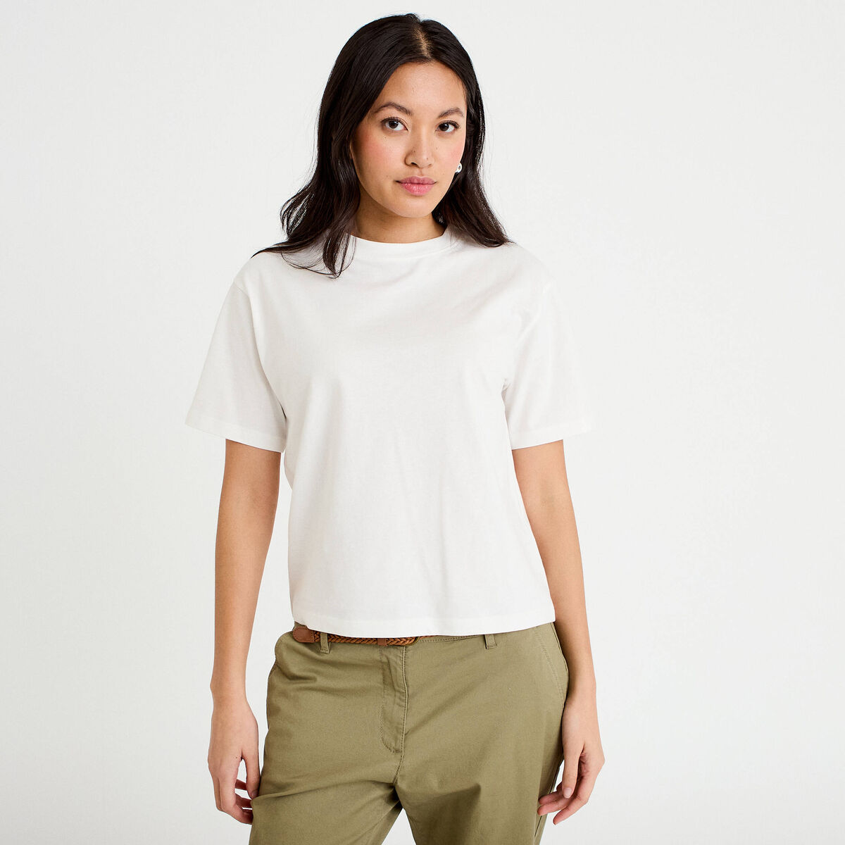T-shirt col rond manches courtes ecru femme