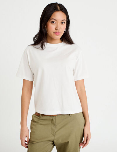 T-shirt col rond manches courtes ecru femme