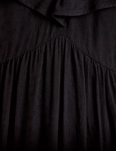 Robe longue &eacute;vas&eacute;e col v manches courtes noir femme