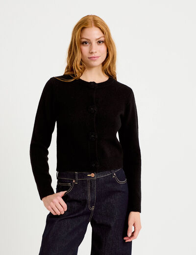Gilet manches longues col rond noir femme