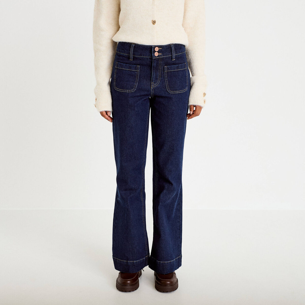 Jean bootcut taille haute denim brut femme