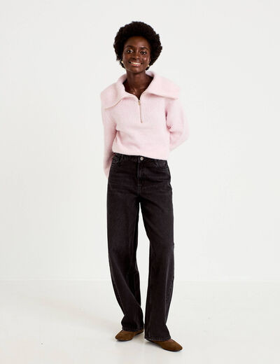 Pull col camionneur manches longues rose clair femme